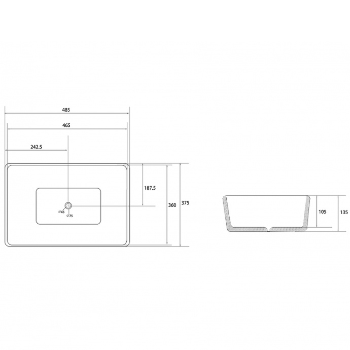 Накладная раковина Abber Rechteck 48 белая AC2212 - 1