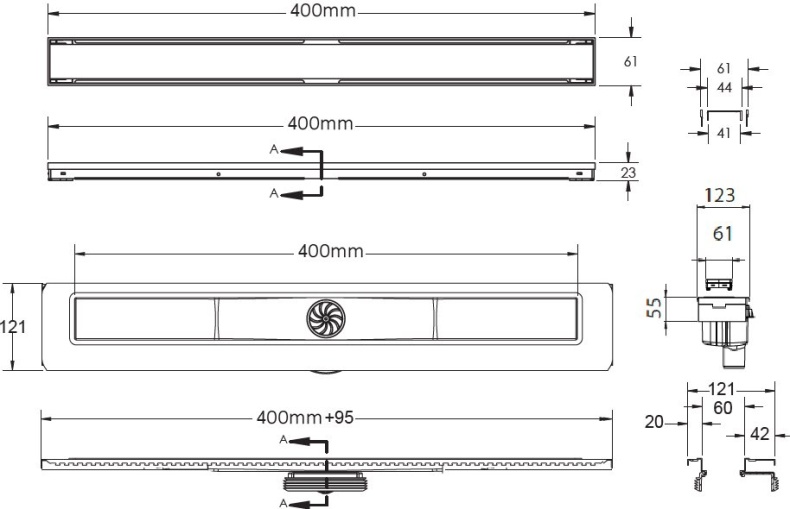 Душевой лоток Berges Wasserhaus B1 Keramik 40 см 090015 - 9