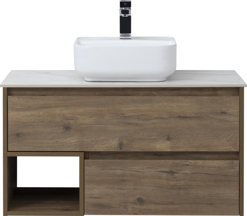 Тумба с раковиной STWORKI Карлстад 90 дуб рустикальный, простоун беж 425511 - 3