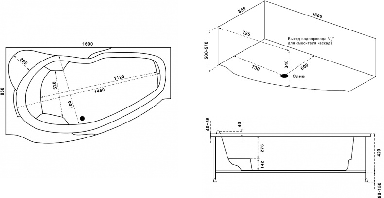 Акриловая ванна Bas Мартиника 160x85 L В 00059 - 2