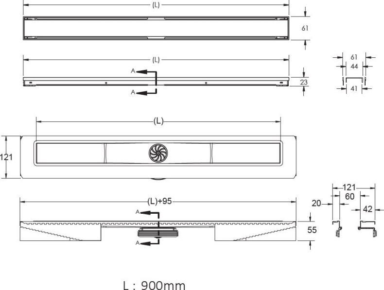 Душевой лоток Berges Wasserhaus C1 Norma 90 см 090140 - 7