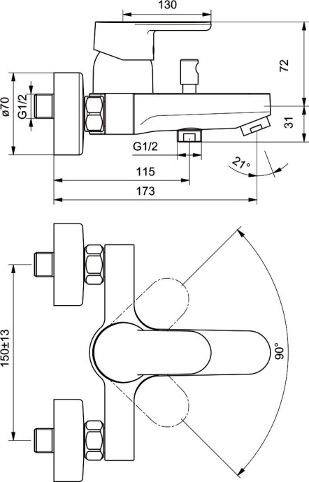 Смеситель для ванны Ideal Standard Ceraplan хром  B0718AA - 2