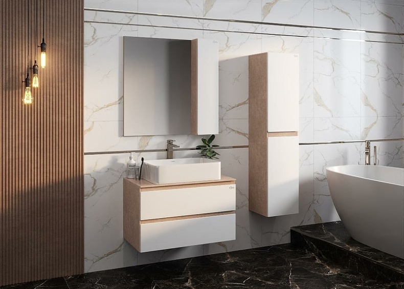 Зеркало-шкаф Onika Алеста 80 R камень светлый/белый  208095 - 1