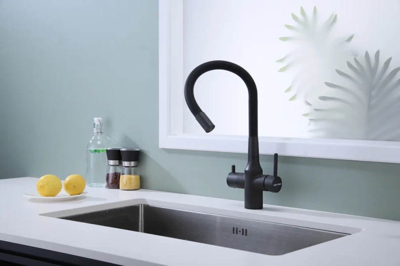 Смеситель для кухни Paulmark Salix с гибким изливом темно серый - черный матовый Sa213419-401 - 6
