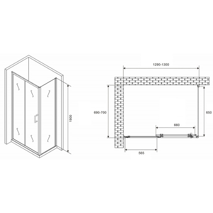 Душевой уголок Abber Schwarzer Diamant 130х70 хром стекло прозрачное AG301305-S705 - 1
