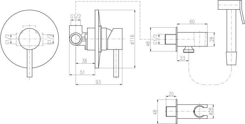 Гигиенический душ Rav Slezak Seina SE942/1 со смесителем, С ВНУТРЕННЕЙ ЧАСТЬЮ - 1