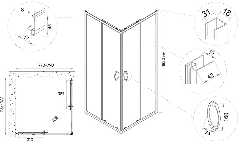 Душевой уголок Veconi Rovigo 80х80, хром  RV113-80-01-C4 - 3