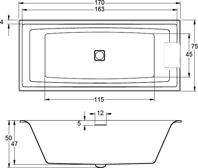 Акриловая ванна Riho Still Square 170x75 подголовник справа B100004005 - 10