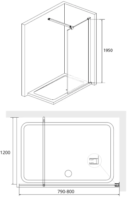 Душевая перегородка RGW Walk In WA-001 80х195 профиль хром стекло прозрачное 351000108-11 - 2