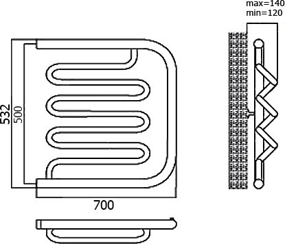Водяной полотенцесушитель Terminus Фокстрот Лиана 500х700 Хром 4620768880995 - 4
