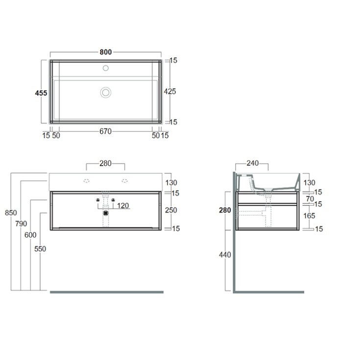 SIMAS AGILE Структура металлическая 81x46xh28 см, подвесная, для раковины AG81, с 1 полкой, цвет черный матовый AGSS81 - 1