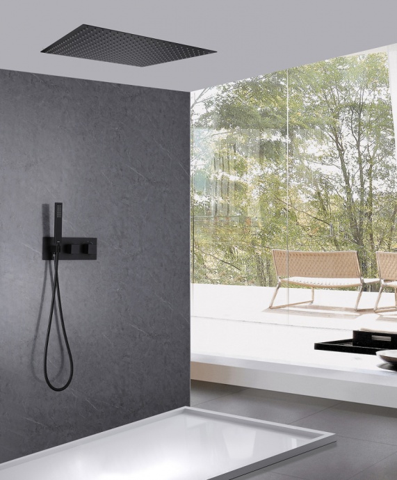 Душевой комплект Abber Daheim с термостатом черный матовый AF8255B - 1