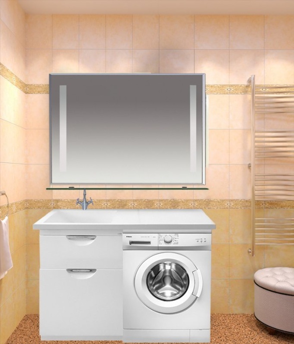 Тумба с раковиной Misty Куба 60 белая, под стиральную машину, с бельевой корзиной - 1