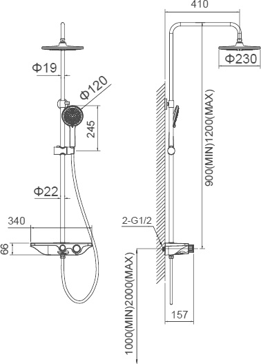 Душевая стойка STWORKI FT13650 со смесителем для ванны - 1