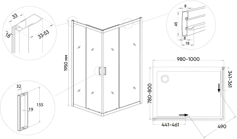 Душевой уголок Veconi Rovigo 100х80, черный  RV14-10080-01-C5 - 2
