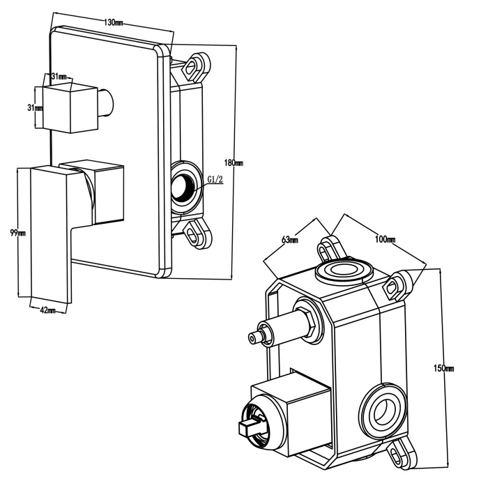 Swedbe Platta Душевой комплект со встроен.смесит. (с монтаж.боксом) и верх.душем, цвет: черный 5554B - 1