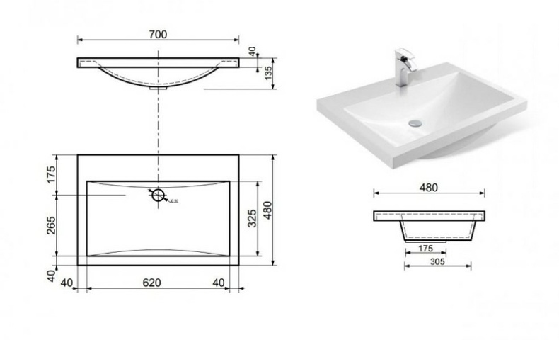 Мебельная раковина Misty Монако 70 белая глянцевая ФР-00000792 - 3