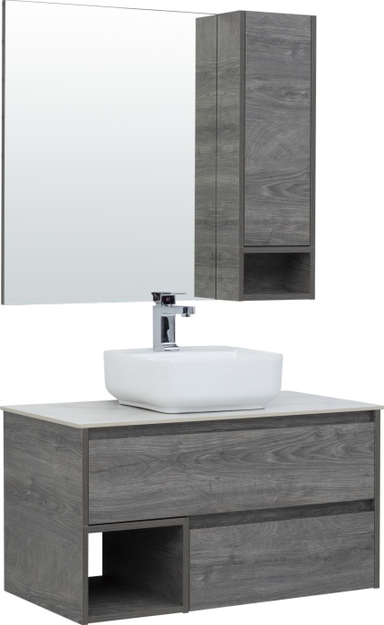Мебель для ванной STWORKI Карлстад 90 дуб рошелье, монте тиберио, в стиле лофт, серая, подвесная (комплект, гарнитур) 425502 - 7