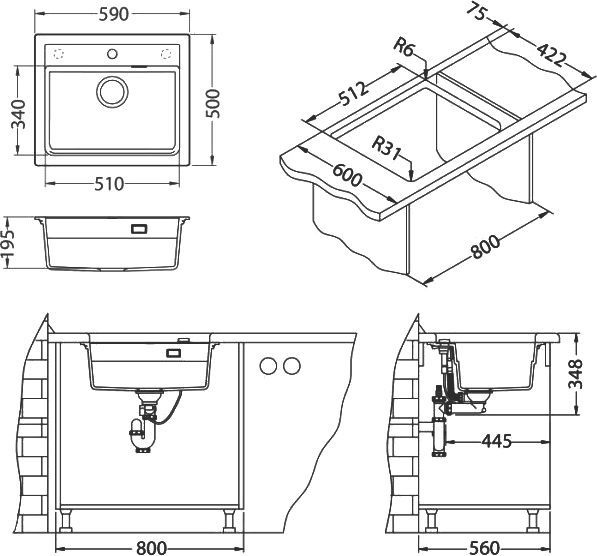 Мойка кухонная Alveus Atrox Granital 30 concrete 1131995 - 4