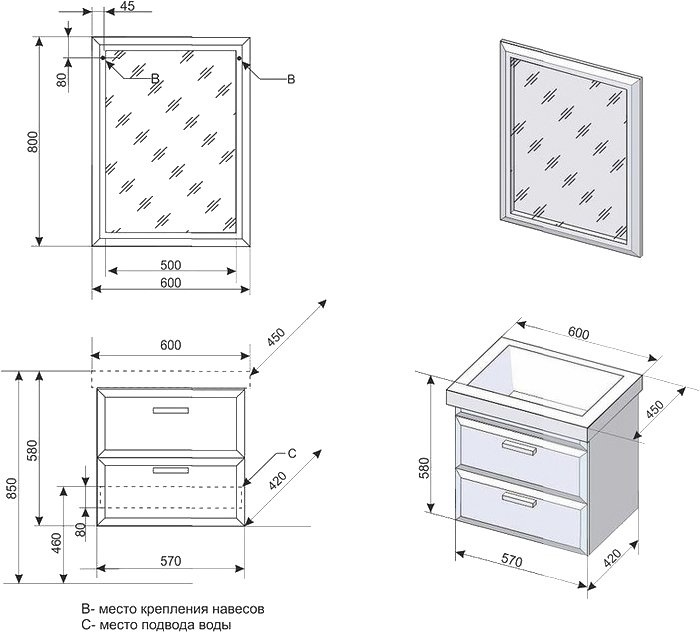Мебель для ванной Style Line Лотос 60 Люкс Plus подвесная, белая - 7