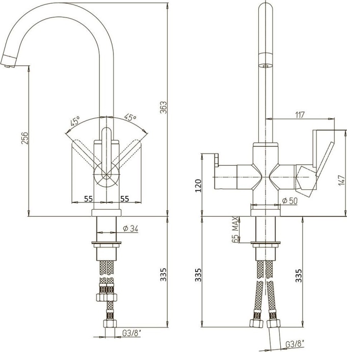 Смеситель для кухни Paini Cox 78CR6433VL2KM - 3