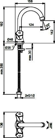 BA358AA LIFE Смеситель для умывальника, поворотный излив 124 мм - 1