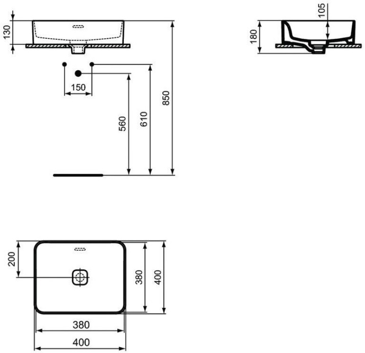Раковина накладная Ideal Standard Strada II Square Vessel 40 см белый  T296201 - 1