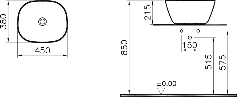 Раковина накладная VitrA Plural 45 матовый чёрный 7811B483-0016 - 3