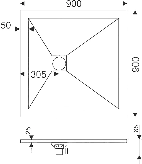 Поддон для душа RGW Stone Tray ST-0075G 90х90 темно серый 16152075-02 - 1
