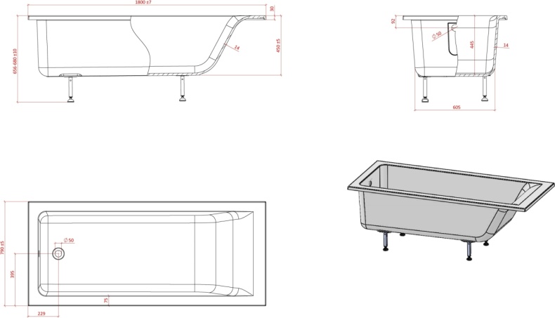 Ванна из искусственного камня Астра-Форм Нейт 180х80 1010035 - 4