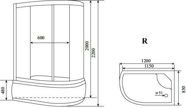 Душевая кабина Timo Lux 120x85 см  T-7720 R - 1