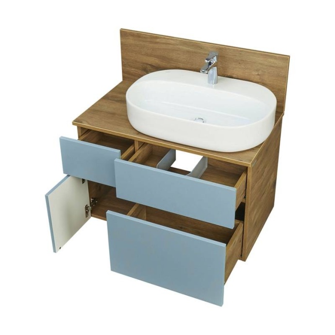 Тумба с раковиной Одри 62 и столешницей Aquaton Мишель 80 светлое дерево-голубой 1A2568K1MIDR0 - 3