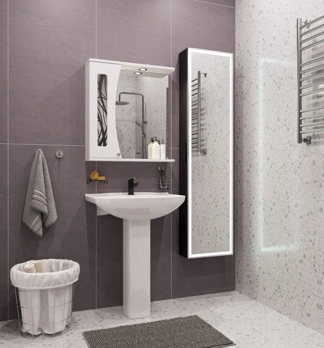 Комплект  Раковина DIWO Дмитров 0113 + Зеркало DIWO Муром L, 65 + Сифон для раковины Wirquin Минор с отводом для стиральной машины + Пьедестал для рак 550556 - 1