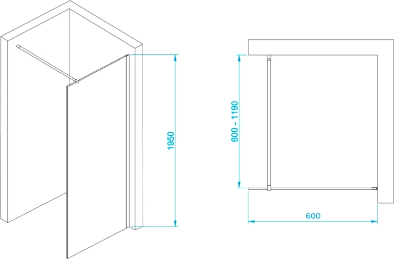 Душевая перегородка RGW Walk In WA-002B 60х195 профиль черный стекло прозрачное 35100206-14 - 2