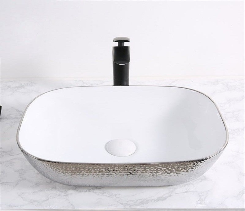 Раковина накладная CeramaLux NC 46 см белый/серебро  D1333H021 - 1