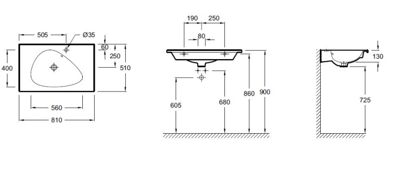 Мебельная раковина Jacob Delafon Nouvelle Vague 81х51 см, серый, шлифованная нижняя кромка, 1 отверстие для смесителя EXAR112-Z-MG2 - 1