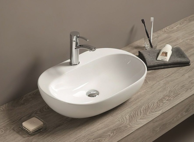 Раковина керамическая накладная AM-78375, цвет белый, 600х405х150 - 0