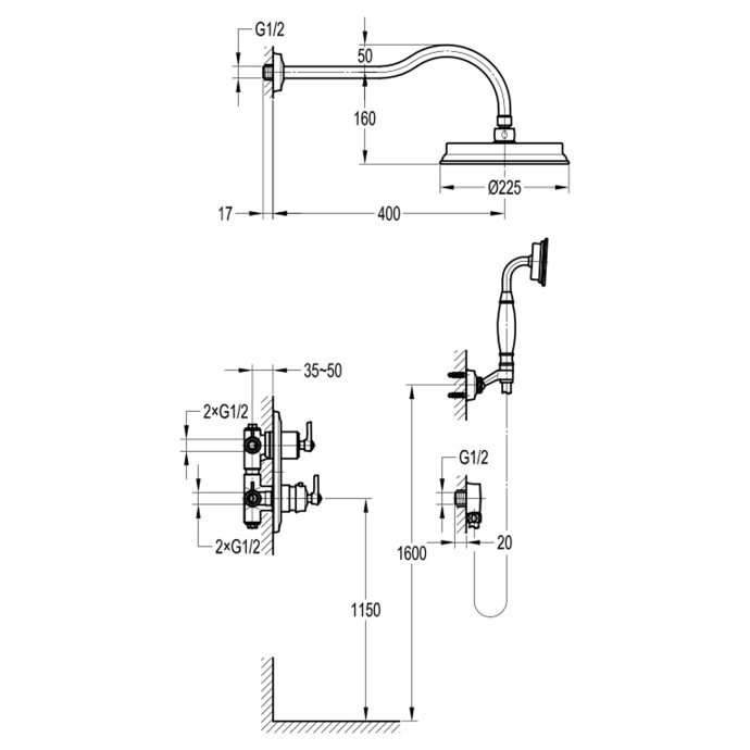 Swedbe Terracotta Art Семейный душ с термостатическим смесителем встраиваемый 2520 - 1
