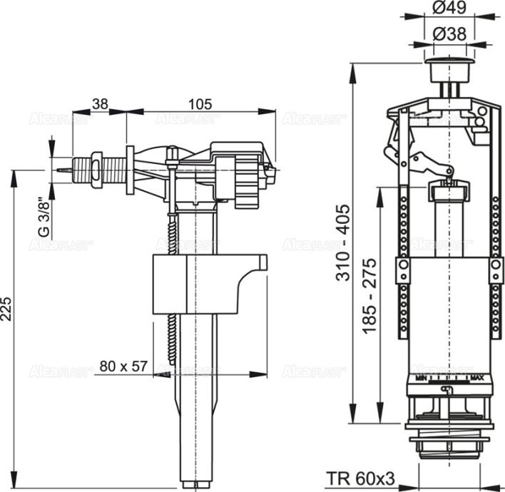 Наливной механизм AlcaPlast  (SA2000 3/8) SA2000 3/8