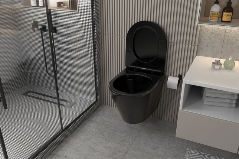 Унитаз подвесной ABBER Bequem черный матовый с сиденьем  AC1102MB - 3