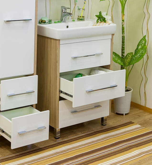 Тумба с раковиной Sanflor Ларго 60 вяз швейцарский, белая - 2