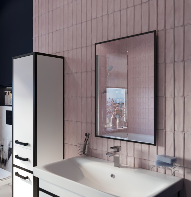 Зеркало DIWO Элиста 50 черное, с подсветкой светодиодной, прямоугольное, настенное, российское ЗЛП1736 - 1