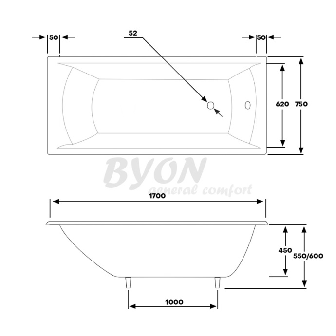Чугунная ванна Byon Milan 170x75  V0000083 - 6