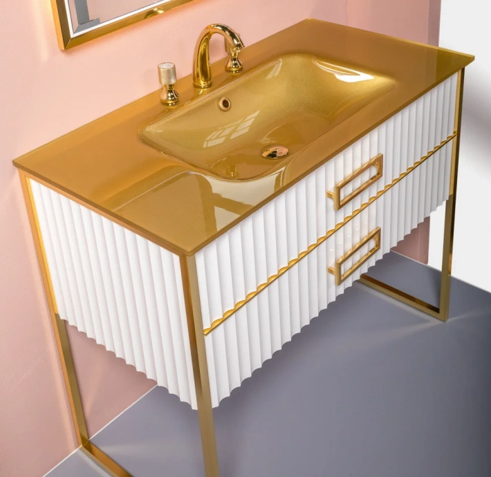 Тумба под раковину моноблок Boheme Armadi Art Monaco 100 белый глянец - золото 866-100-WG - 6