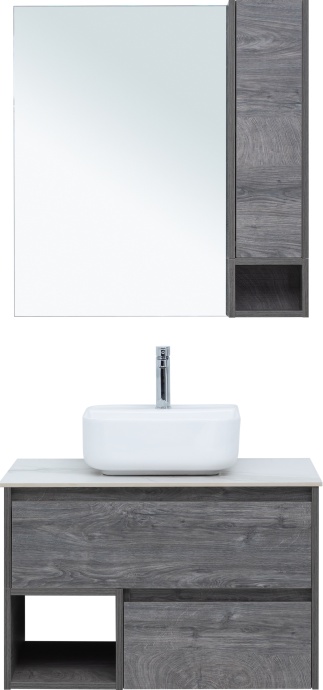 Мебель для ванной STWORKI Карлстад 75 дуб рошелье, монте тиберио, в стиле лофт, под дерево, серая, подвесная 425254 - 7