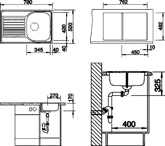 Мойка кухонная Blanco Tipo 45 S Compact сталь матовая 513441 - 5