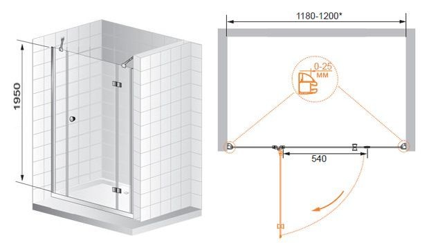 Душевая дверь в нишу Cezares Verona B13 60/60/60 P Cr L VERONA-W-B-13-60+60/60-P-Cr-L - 9