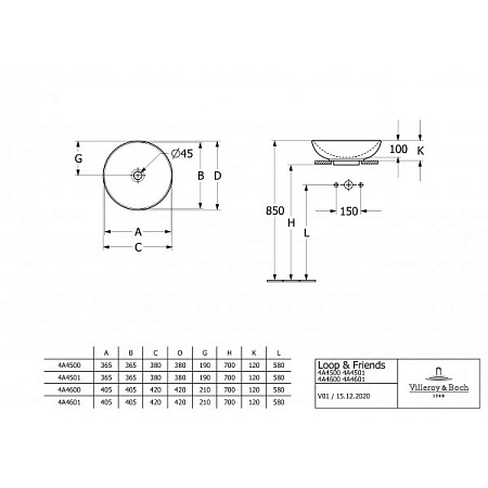 Накладная раковина Villeroy&Boch Loop & Friends 38 белая 4A450001 - 2