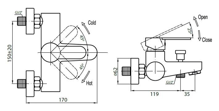 Смеситель Cezares Laconico C VD BLC для ванны с душем LACONICO-C-VD-BLC - 1