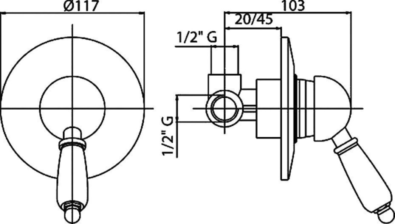 Смеситель Cezares Vintage DIM-02-Sw С ВНУТРЕННЕЙ ЧАСТЬЮ, для душа VINTAGE-DIM-02-Sw - 1